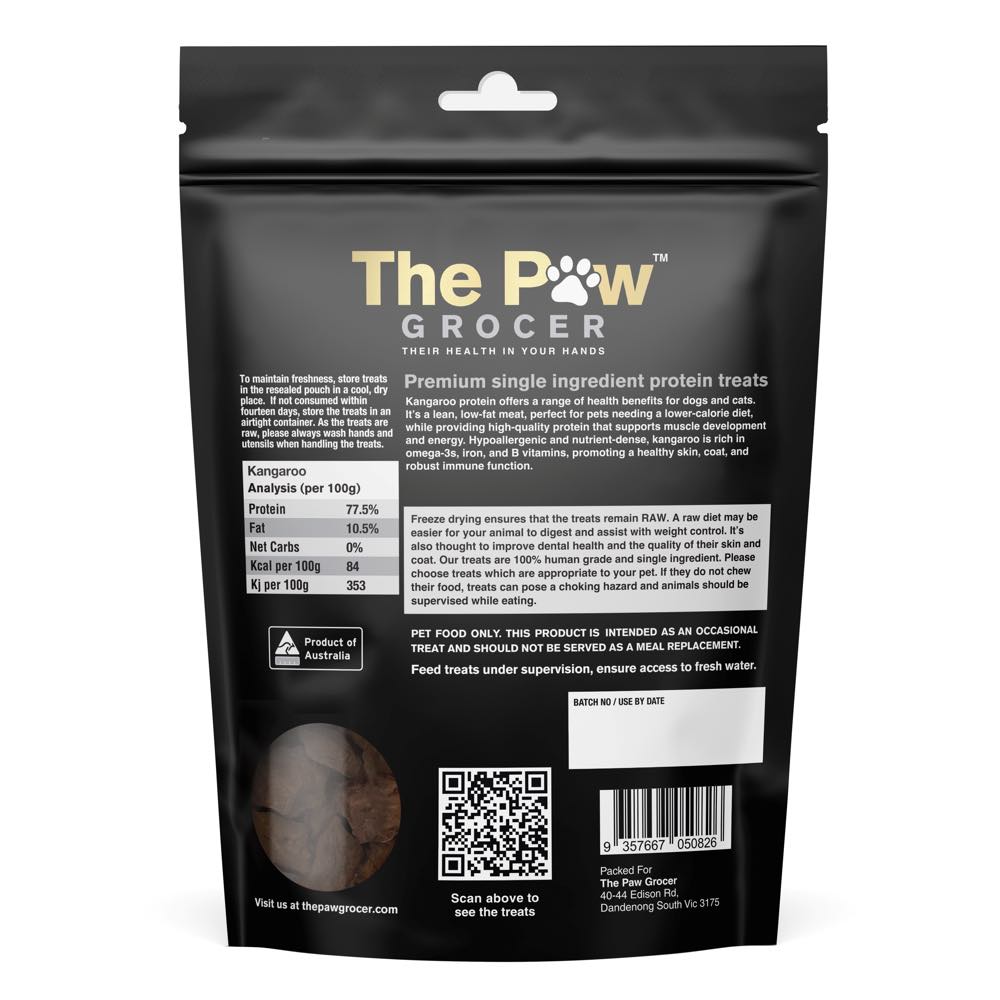 25% OFF: The Paw Grocer Kangaroo Freeze-Dried Treats For Cats & Dogs 72g - Kohepets
