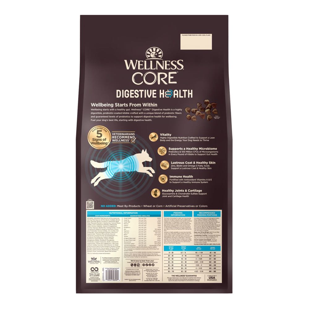 'FREE TREAT w 22lb': Wellness CORE Digestive Health Whitefish & Brown Rice Adult Dry Dog Food