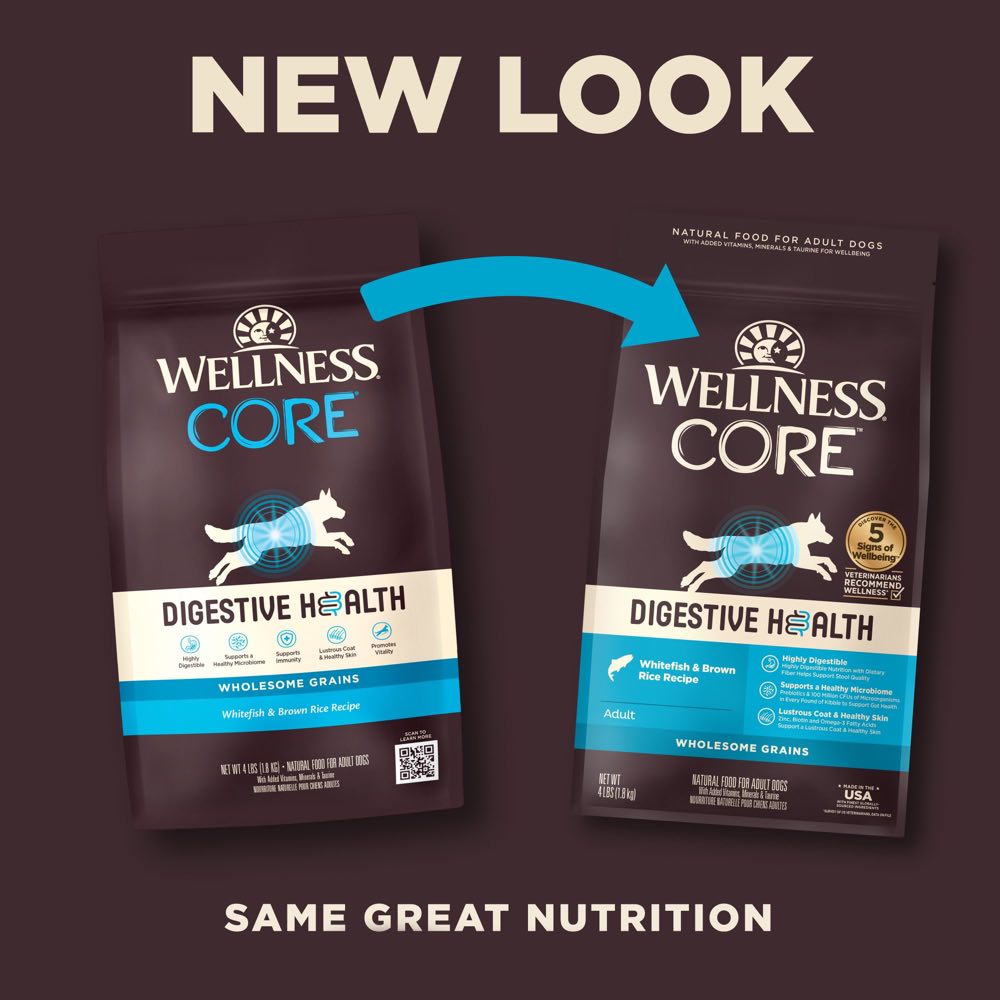 'FREE TREAT w 22lb': Wellness CORE Digestive Health Whitefish & Brown Rice Adult Dry Dog Food