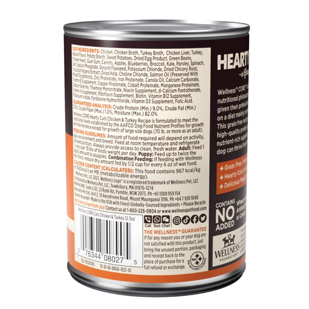 Wellness CORE Grain-Free Hearty Cuts In Gravy Chicken & Turkey Canned Dog Food 354g