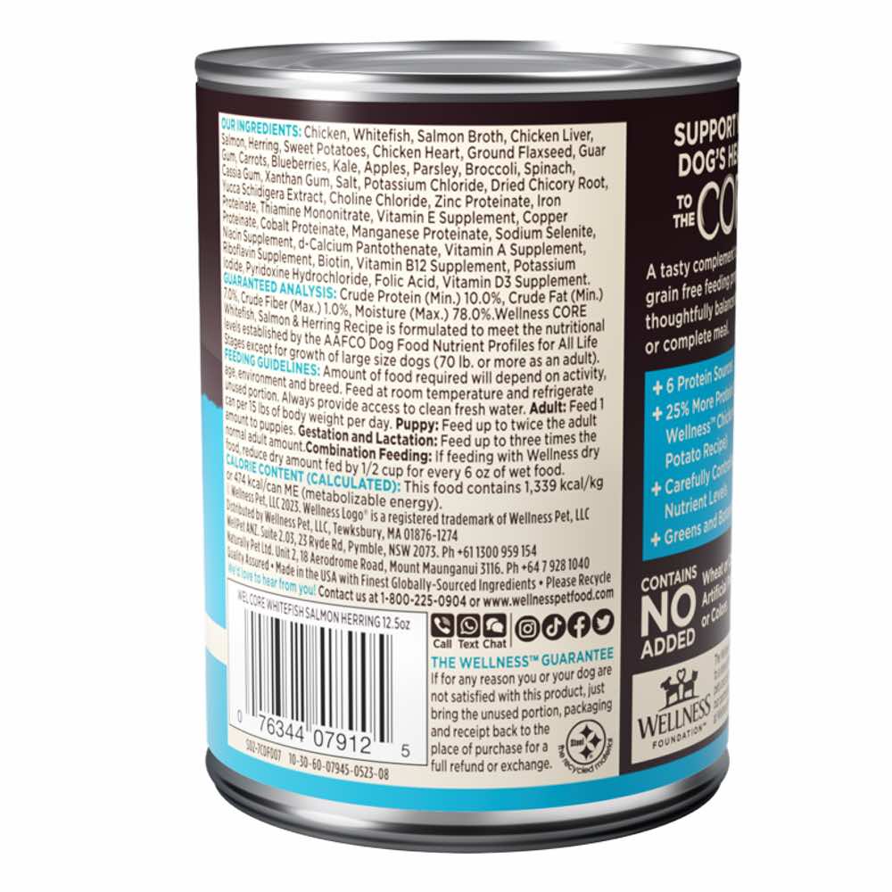 Wellness CORE Grain-Free Whitefish, Salmon & Herring Canned Dog Food 354g