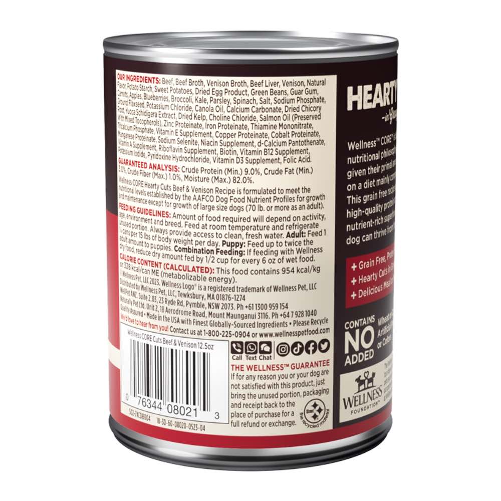 Wellness CORE Hearty Cuts In Gravy Beef & Venison Grain-Free Canned Dog Food 354g