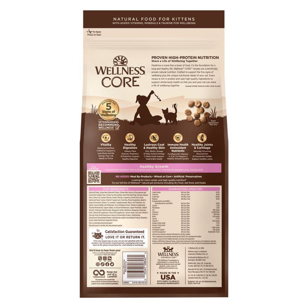 Wellness CORE Kitten Deboned Turkey, Turkey Meal & Deboned Chicken Grain-Free Dry Cat Food 5lb