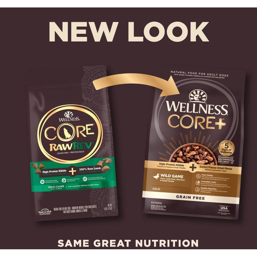 '$33 OFF 10lb(Exp7Apr26) + FREE TREAT': Wellness CORE+ (RawRev) Wild Game Adult Grain-Free Dry Dog Food