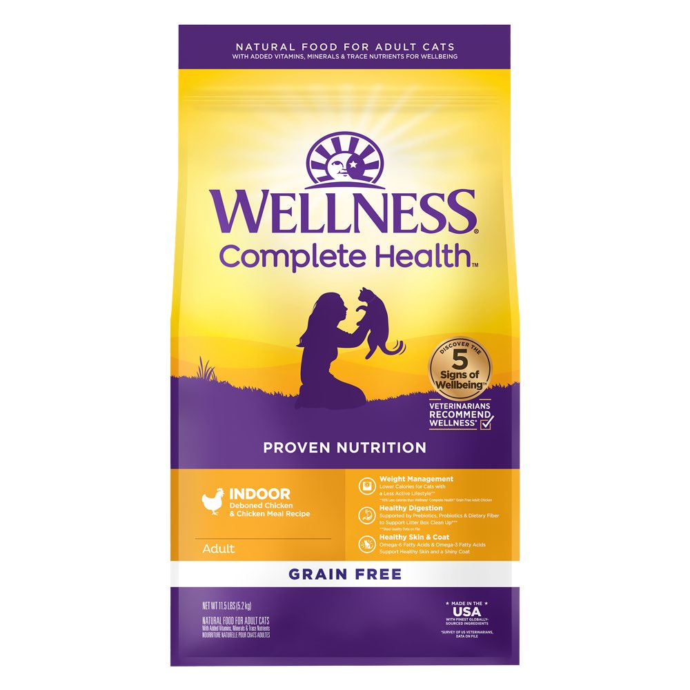 'FREE TREAT': Wellness Complete Health Grain-Free Indoor Deboned Chicken & Chicken Meal Adult Dry Cat Food 11.5lb