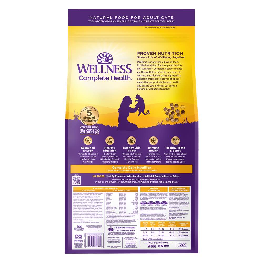 'FREE TREAT': Wellness Complete Health Grain-Free Indoor Deboned Chicken & Chicken Meal Adult Dry Cat Food 11.5lb