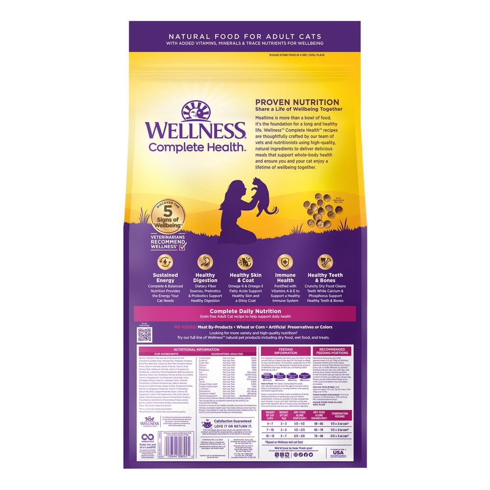 'FREE TREAT': Wellness Complete Health Grain Free Indoor Salmon & Herring Adult Dry Cat Food 11.5lb