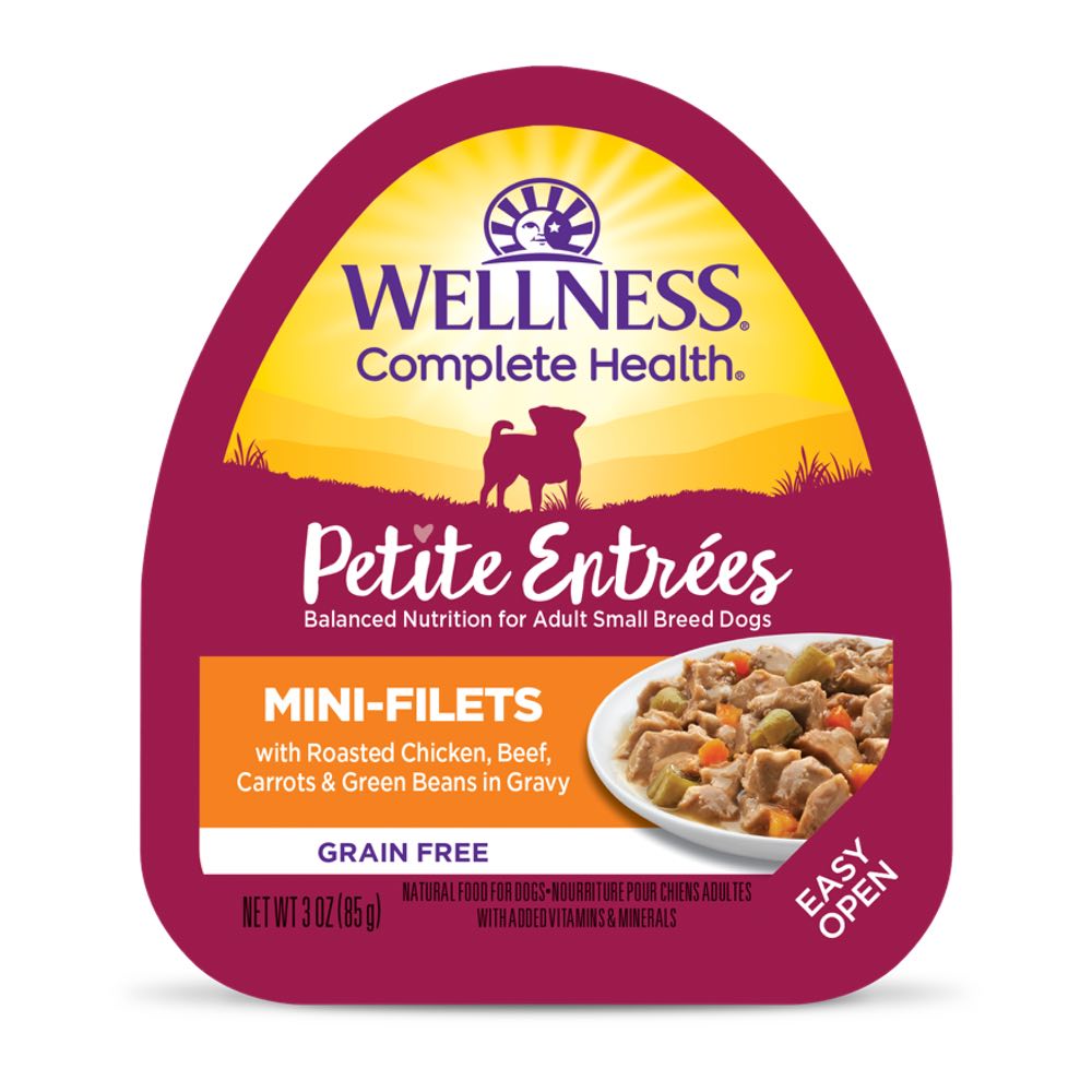 Wellness Petite Entrees Mini-Filets Roasted Chicken, Beef in Gravy Grain-Free Tray Dog Food 85g