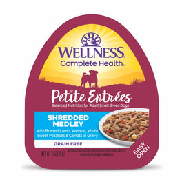 Wellness Petite Entrees Shredded Medley Braised Lamb, Venison Grain-Free Tray Dog Food 85g