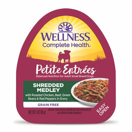 Wellness Petite Entrees Shredded Medley Roasted Chicken, Beef Grain-Free Tray Dog Food 85g