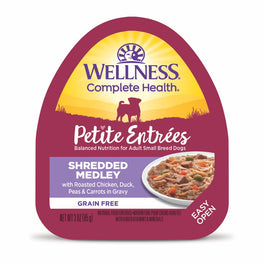 Wellness Petite Entrees Shredded Medley Roasted Chicken, Duck Grain-Free Tray Dog Food 85g