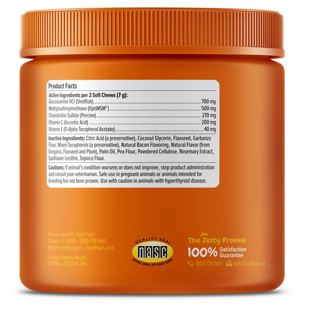 Zesty Paws Hip & Joint Mobility Bites Bacon Flavor Dog Supplement Chews 90ct - Kohepets