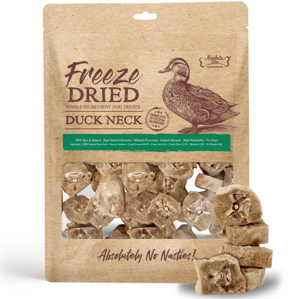 35% OFF: Absolute Bites Duck Neck Freeze Dried Raw Dog Treat 60g