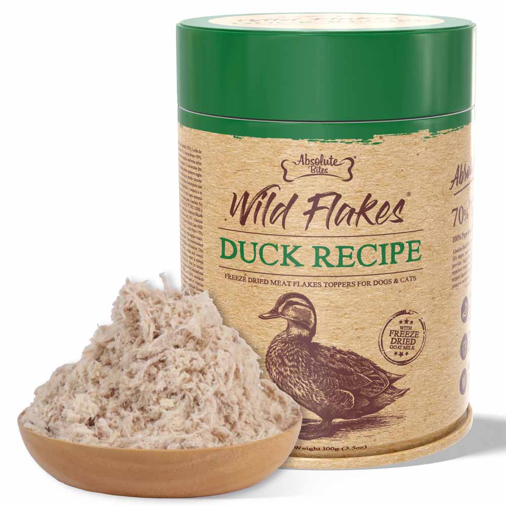 Absolute Bites Duck with Goat Milk Freeze Dried Wild Flakes Toppers for Cats & Dogs 100g