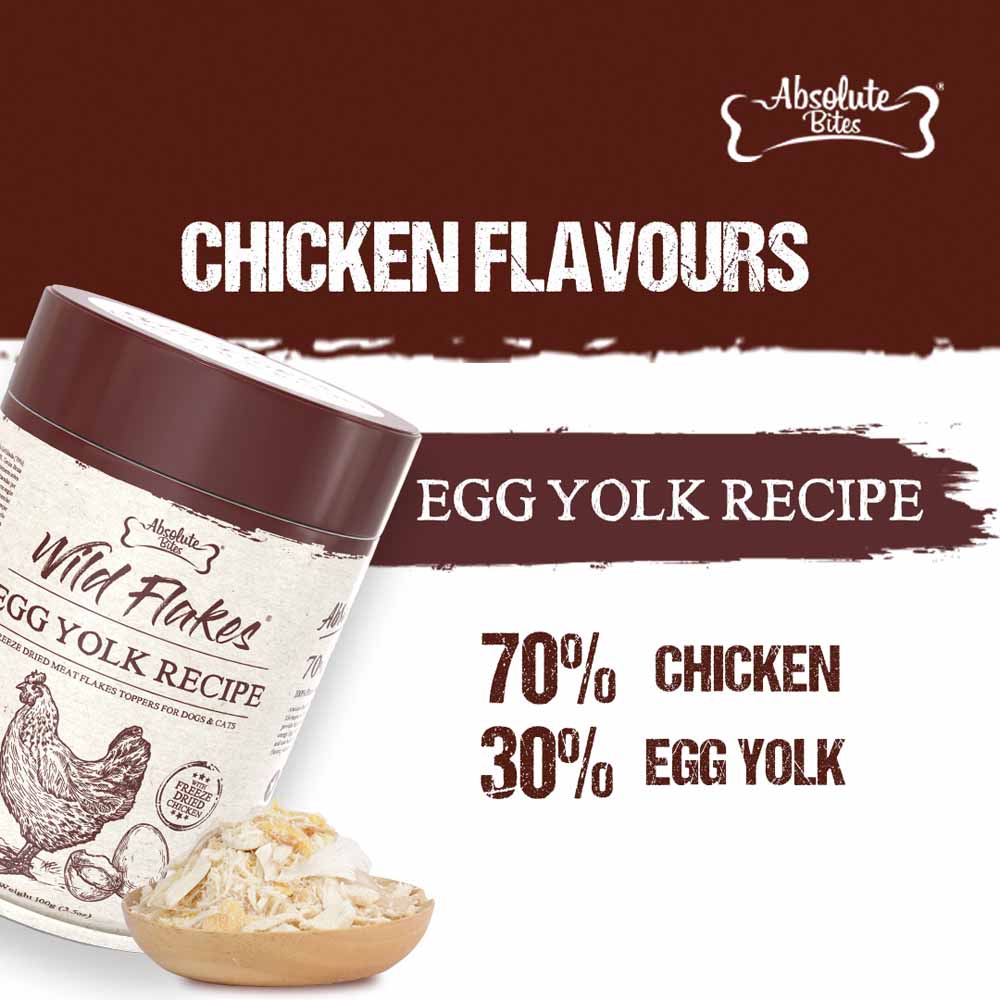 Absolute Bites Egg Yolk with Chicken Freeze Dried Wild Flakes Toppers for Cats & Dogs 100g