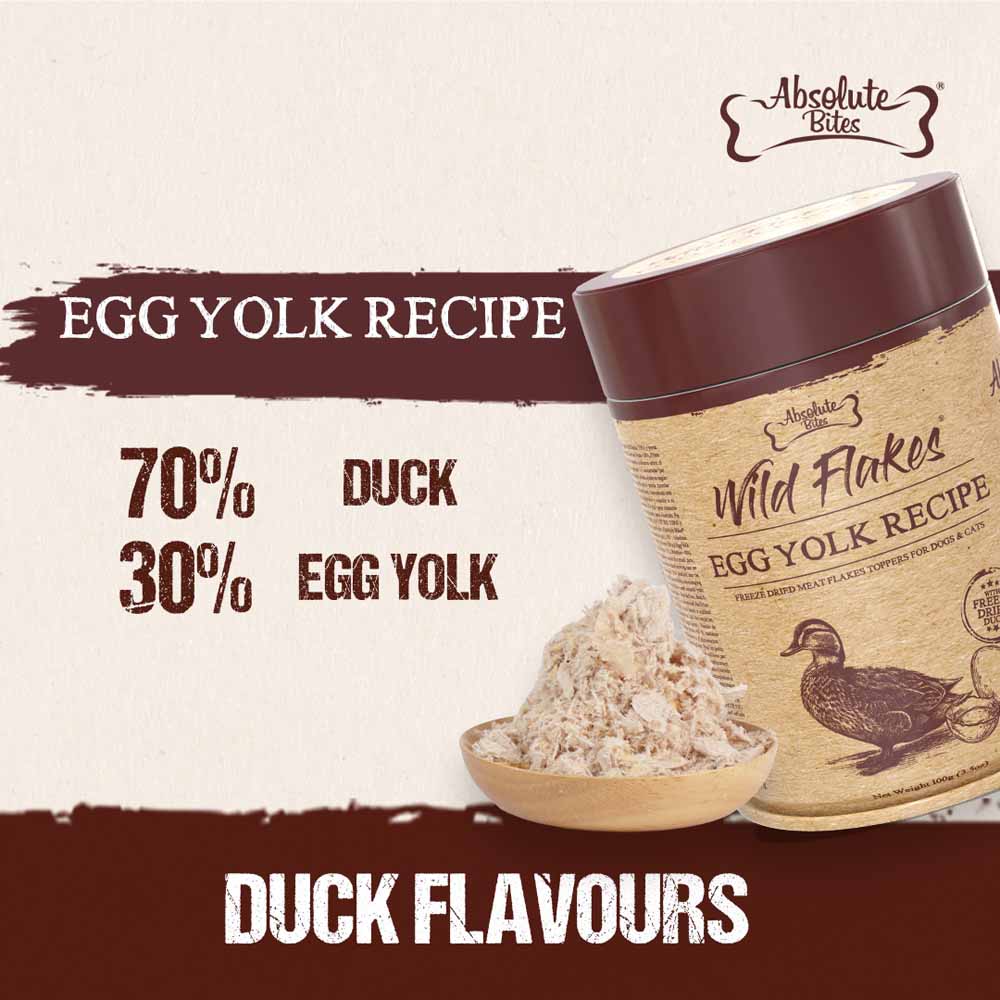 Absolute Bites Egg Yolk with Duck Freeze Dried Wild Flakes Toppers for Cats & Dogs 100g