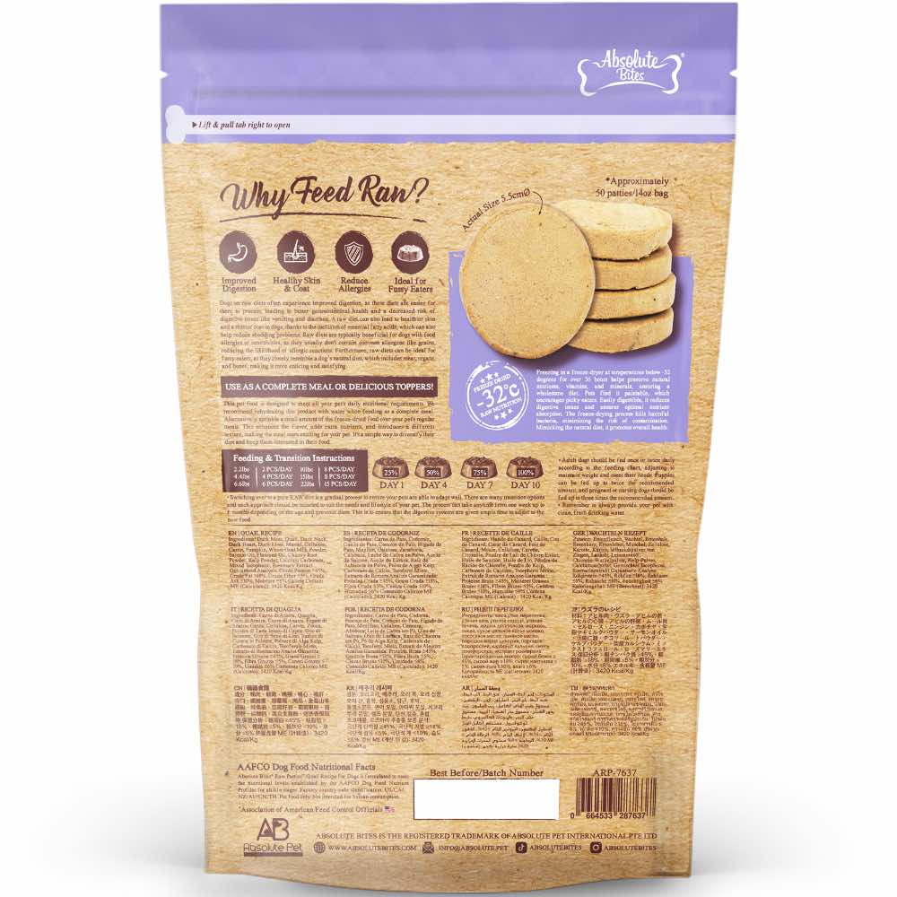 37% OFF: Absolute Bites Quail Freeze-Dried Raw Patties Dog Food 14oz