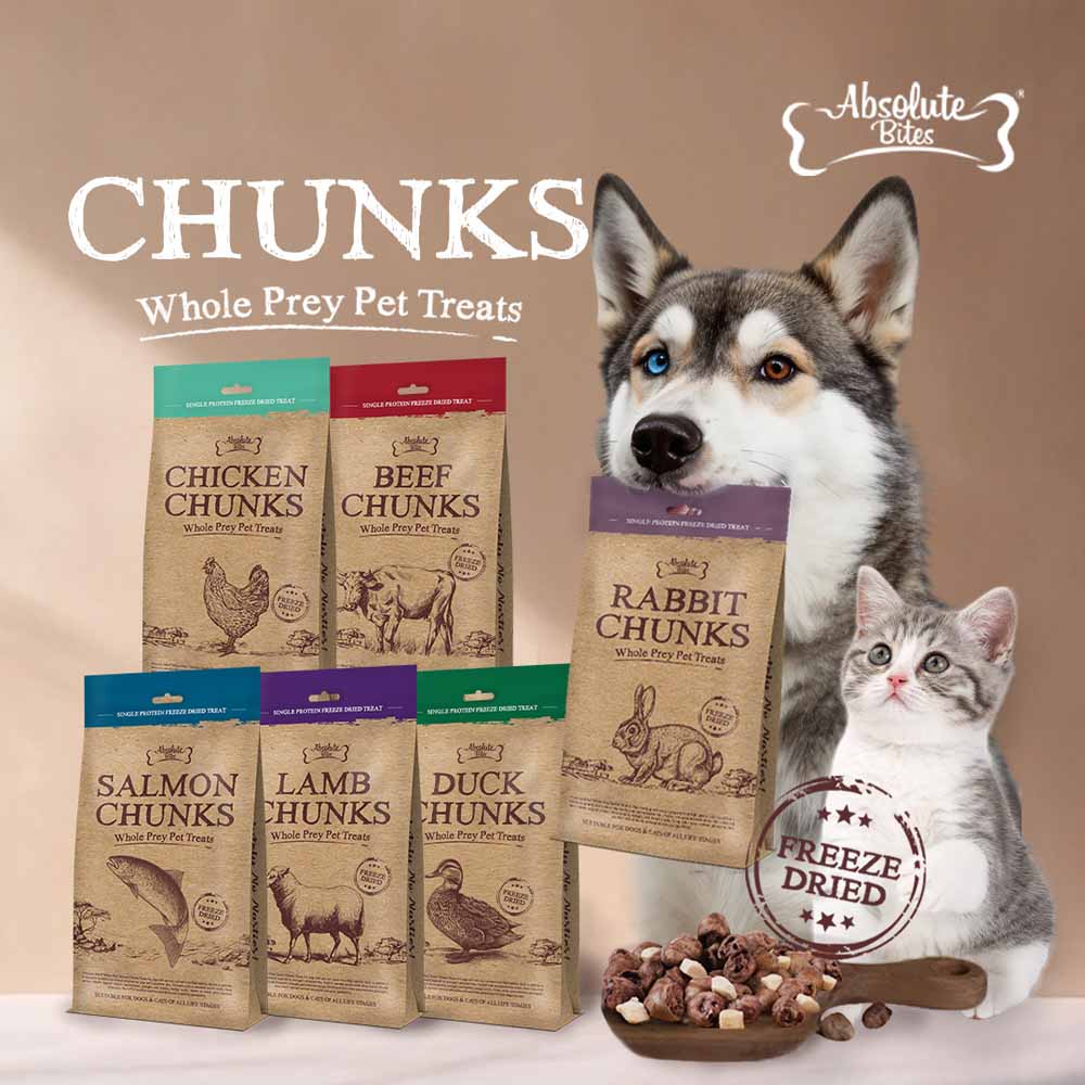 Absolute Bites Whole Prey Single Protein Freeze Dried Treats for Cats & Dogs