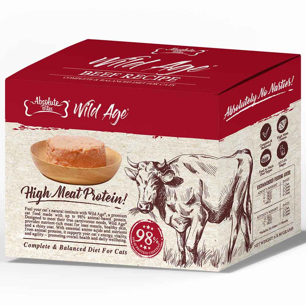 Absolute Bites Wild Age Beef Complete & Balanced Diet Canned Cat Food 80g - Box of 6 - Kohepets