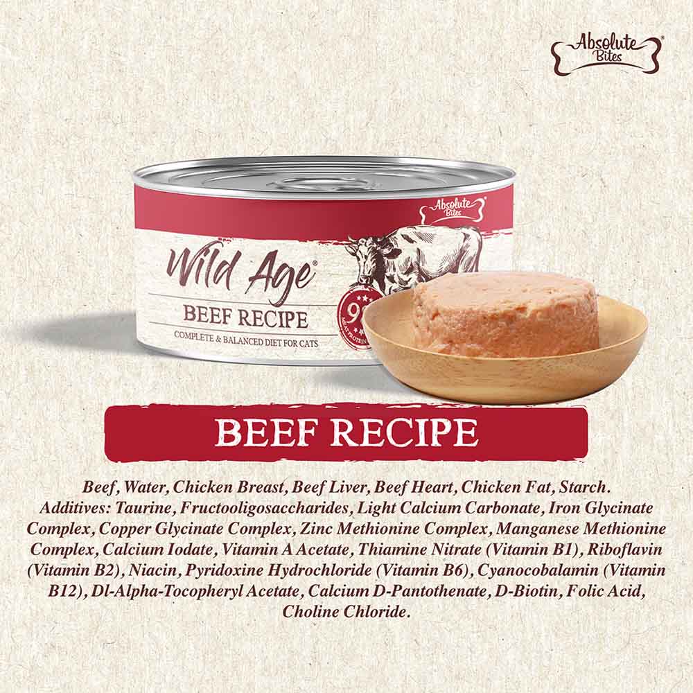 Absolute Bites Wild Age Beef Complete & Balanced Diet Canned Cat Food 80g - Box of 6 - Kohepets