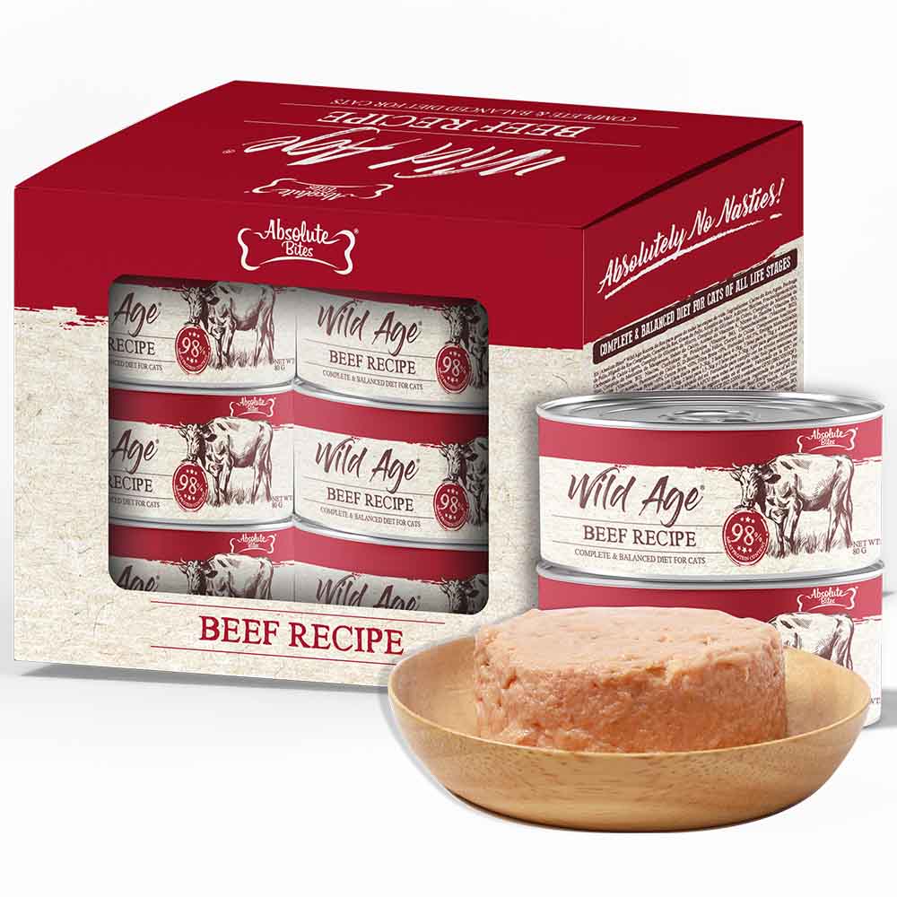 Absolute Bites Wild Age Beef Complete & Balanced Diet Canned Cat Food 80g - Box of 6 - Kohepets