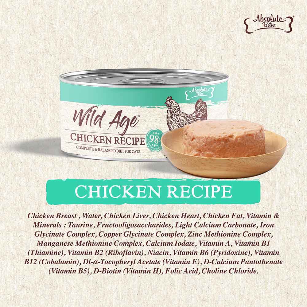 Absolute Bites Wild Age Chicken Complete & Balanced Diet Canned Cat Food 80g - Box of 6