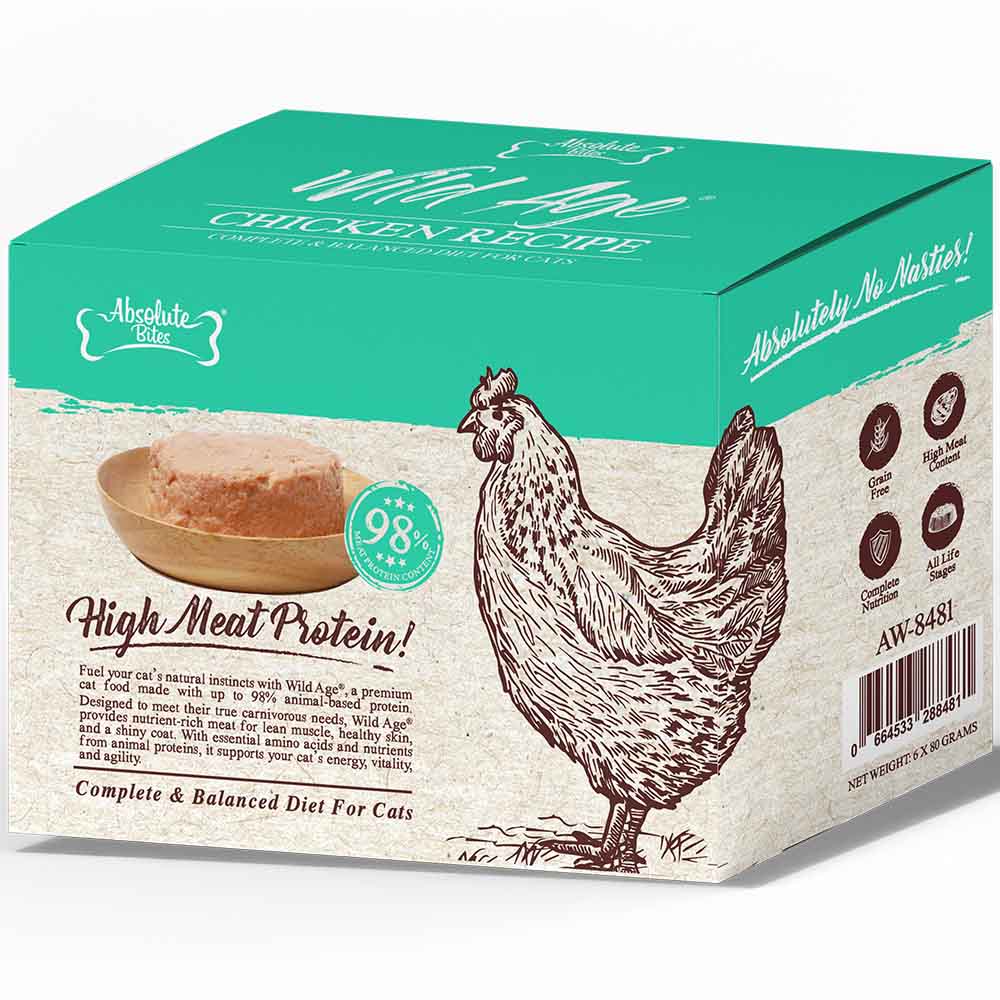 Absolute Bites Wild Age Chicken Complete & Balanced Diet Canned Cat Food 80g - Box of 6