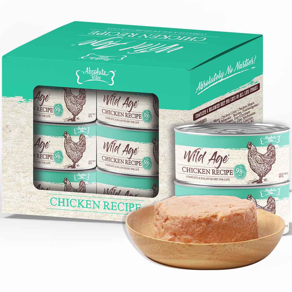 Absolute Bites Wild Age Chicken Complete & Balanced Diet Canned Cat Food 80g - Box of 6