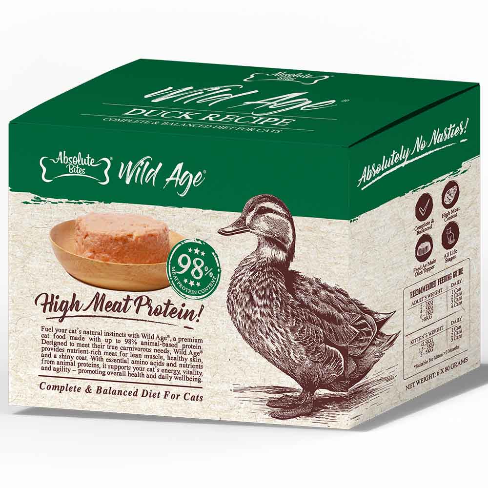 Absolute Bites Wild Age Duck Complete & Balanced Diet Canned Cat Food 80g - Box of 6 - Kohepets