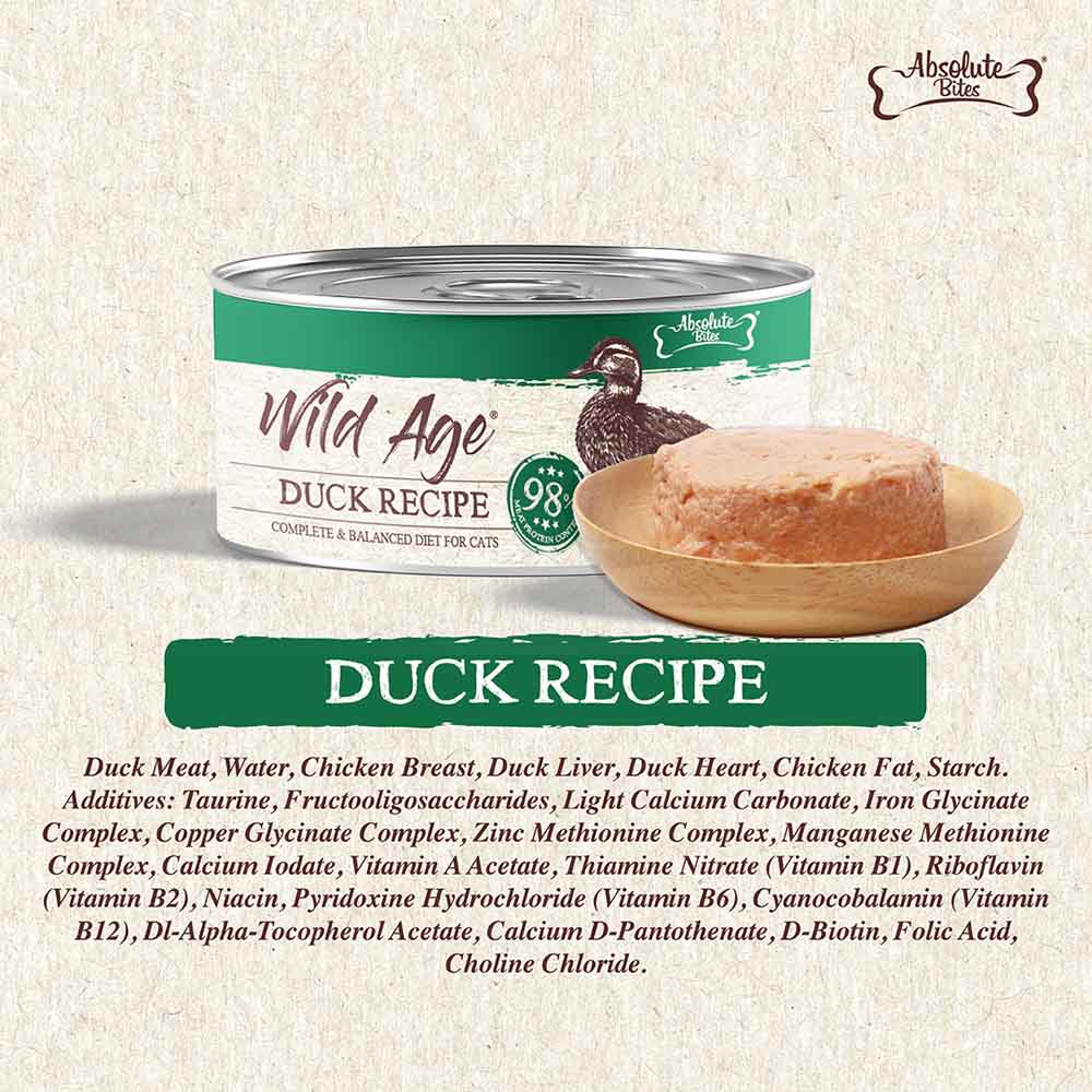 Absolute Bites Wild Age Duck Complete & Balanced Diet Canned Cat Food 80g - Box of 6 - Kohepets