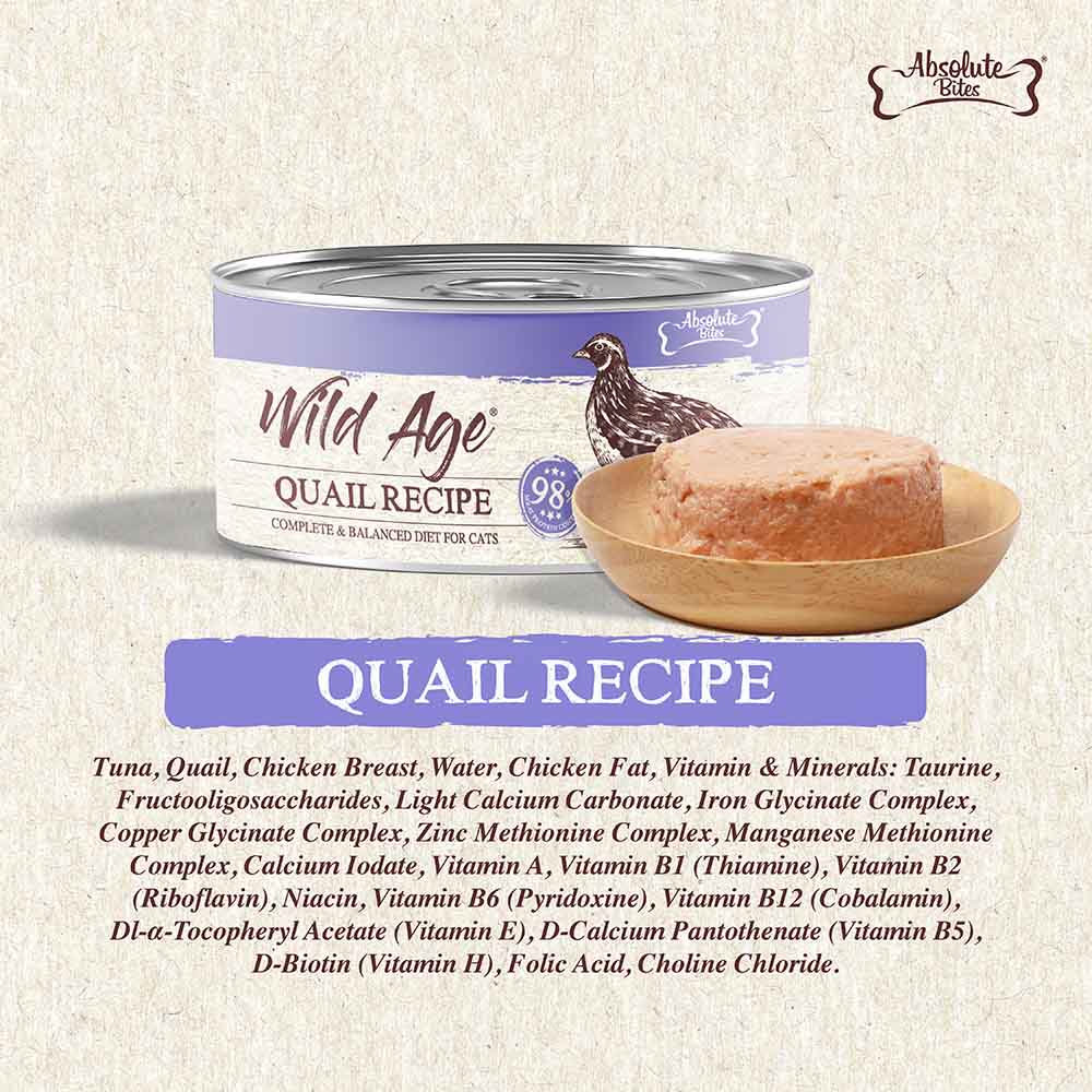 Absolute Bites Wild Age Quail Complete & Balanced Diet Canned Cat Food 80g - Box of 6