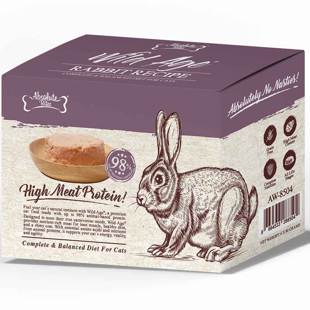 Absolute Bites Wild Age Rabbit Complete & Balanced Diet Canned Cat Food 80g - Box of 6