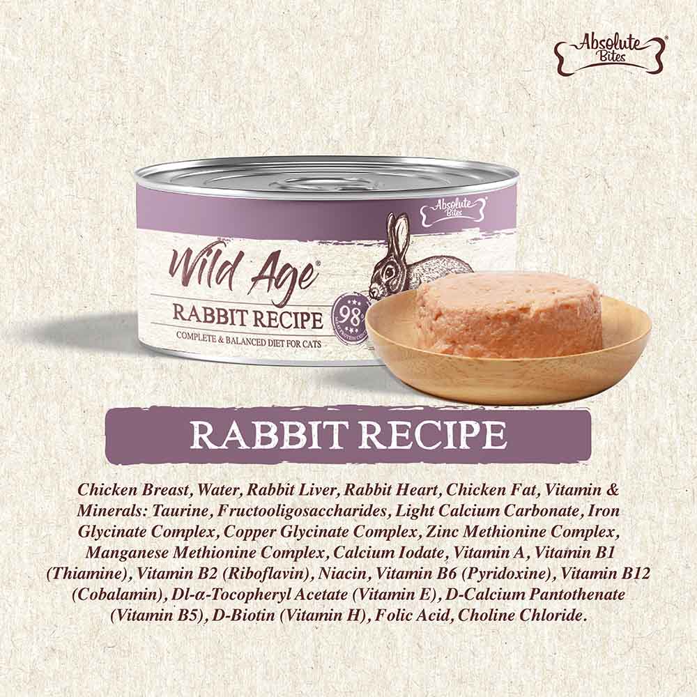 Absolute Bites Wild Age Rabbit Complete & Balanced Diet Canned Cat Food 80g - Box of 6