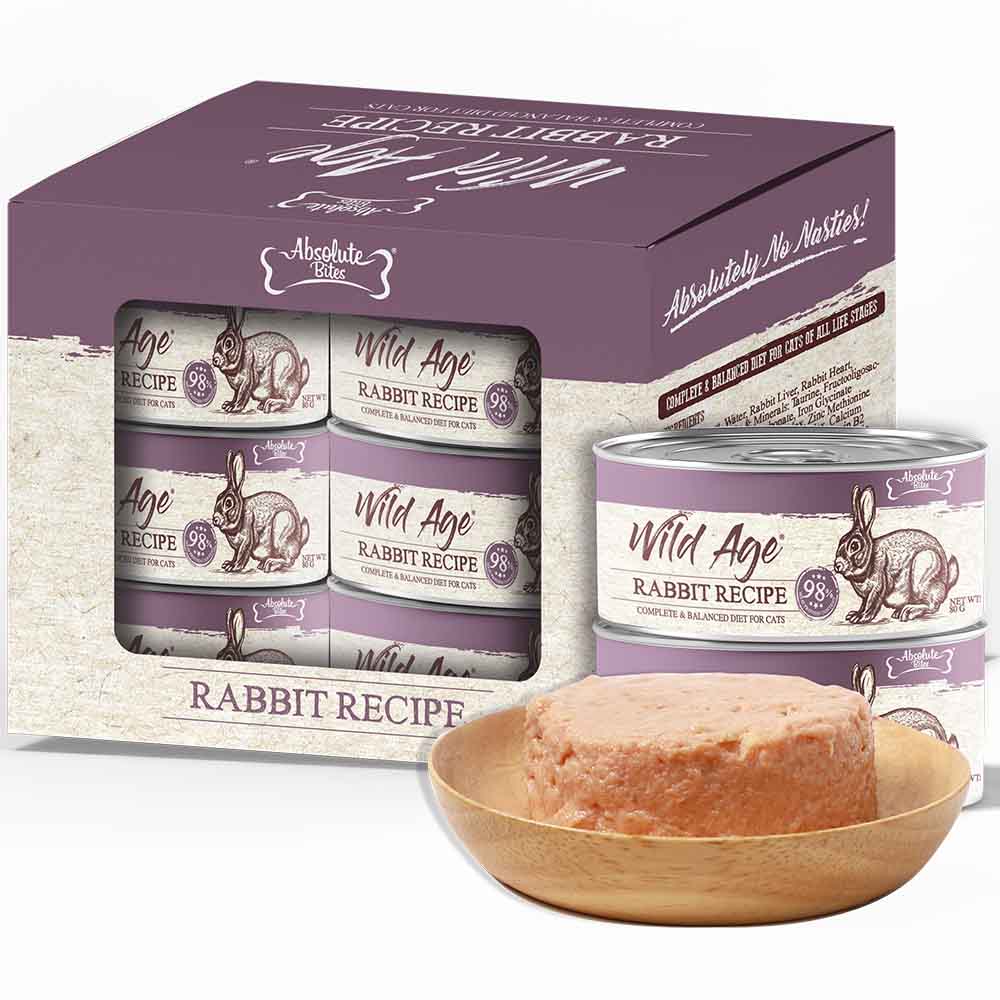 Absolute Bites Wild Age Rabbit Complete & Balanced Diet Canned Cat Food 80g - Box of 6