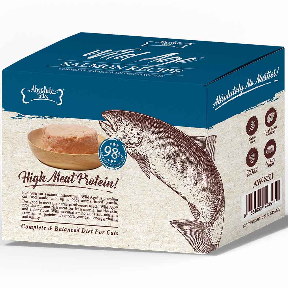 Absolute Bites Wild Age Salmon Complete & Balanced Diet Canned Cat Food 80g - Box of 6