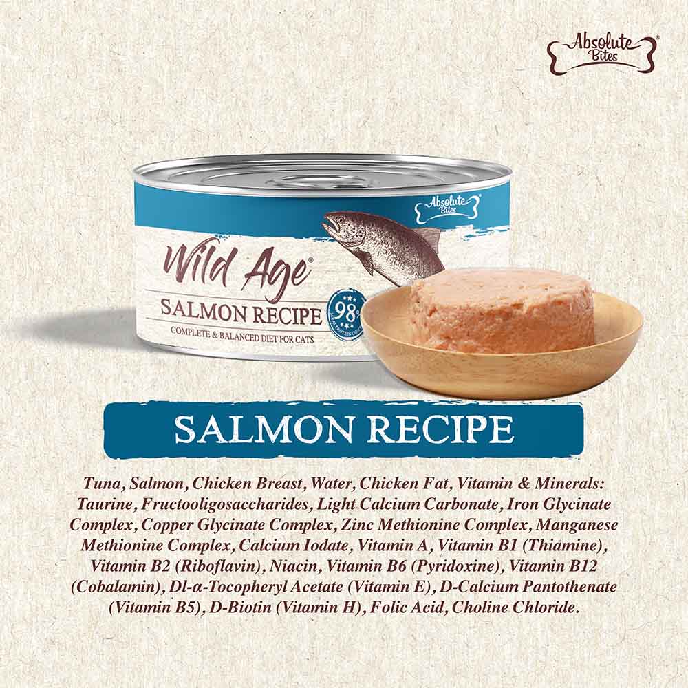Absolute Bites Wild Age Salmon Complete & Balanced Diet Canned Cat Food 80g - Box of 6