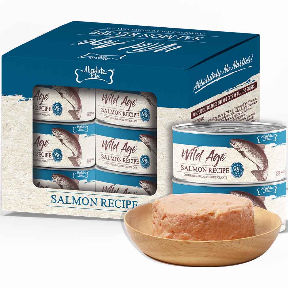 Absolute Bites Wild Age Salmon Complete & Balanced Diet Canned Cat Food 80g - Box of 6