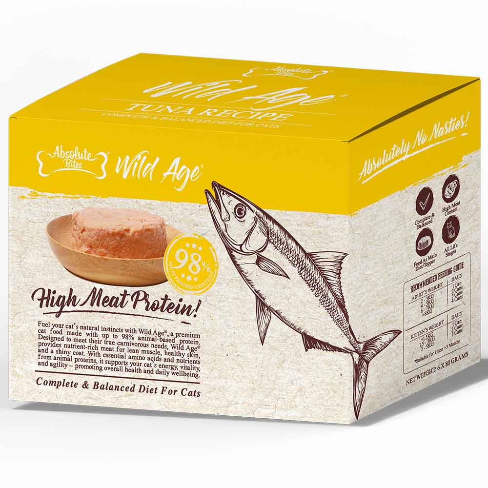 Absolute Bites Wild Age Tuna Complete & Balanced Diet Canned Cat Food 80g - Box of 6 - Kohepets