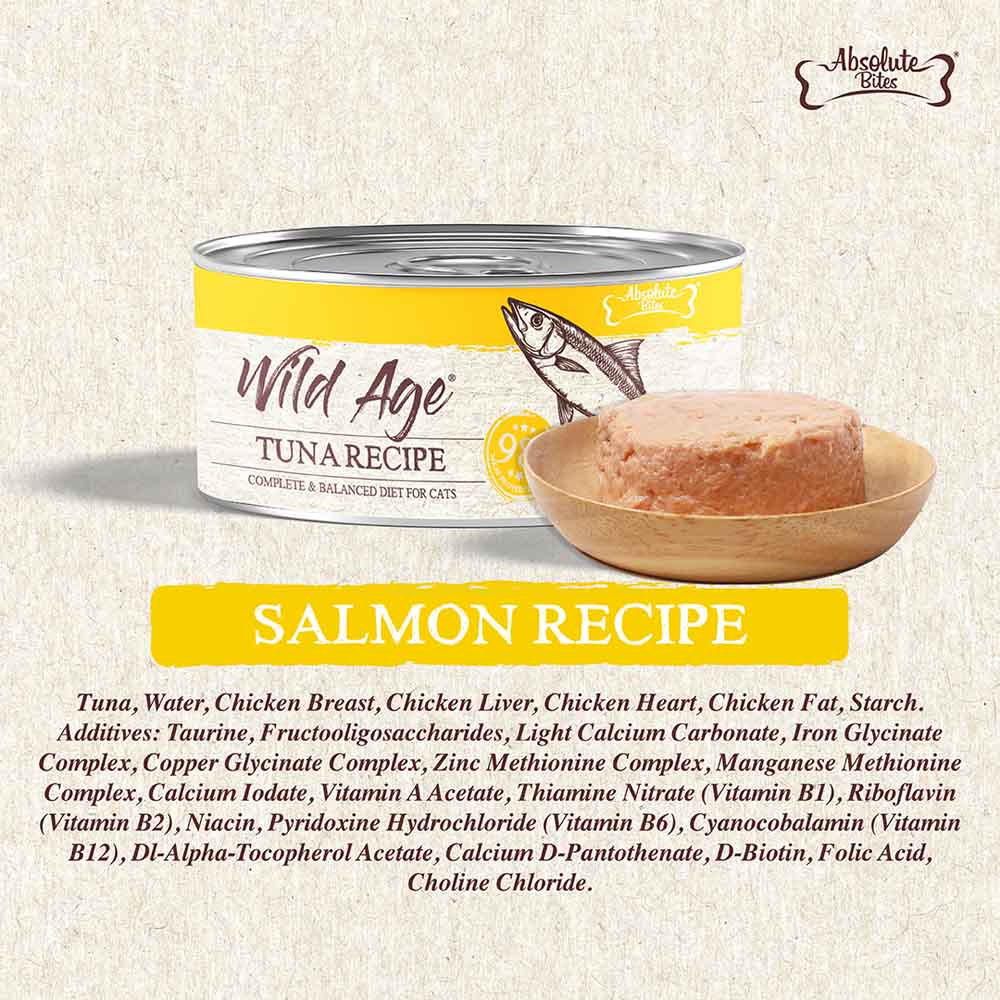 Absolute Bites Wild Age Tuna Complete & Balanced Diet Canned Cat Food 80g - Box of 6 - Kohepets