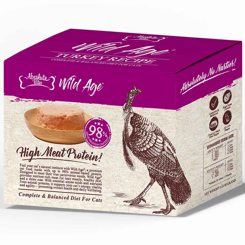 Absolute Bites Wild Age Turkey Complete & Balanced Diet Canned Cat Food 80g - Box of 6 - Kohepets