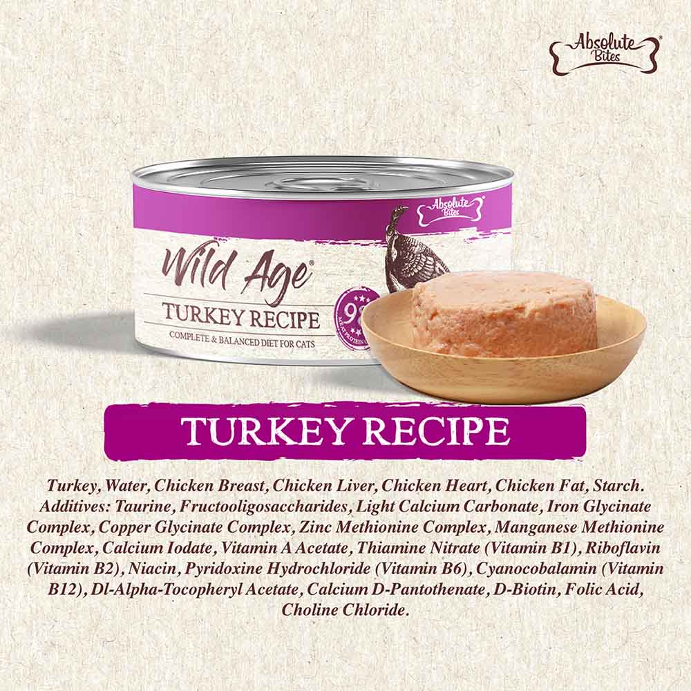 Absolute Bites Wild Age Turkey Complete & Balanced Diet Canned Cat Food 80g - Box of 6 - Kohepets