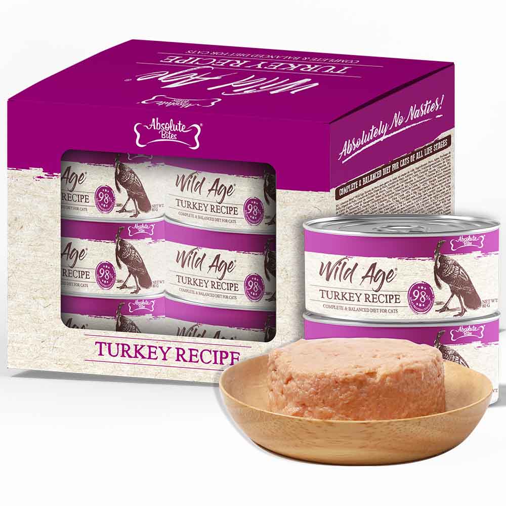 Absolute Bites Wild Age Turkey Complete & Balanced Diet Canned Cat Food 80g - Box of 6 - Kohepets