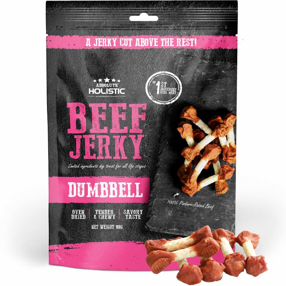 20% OFF: Absolute Holistic Beef Jerky Dumbbell Dog Treats 100g - Kohepets