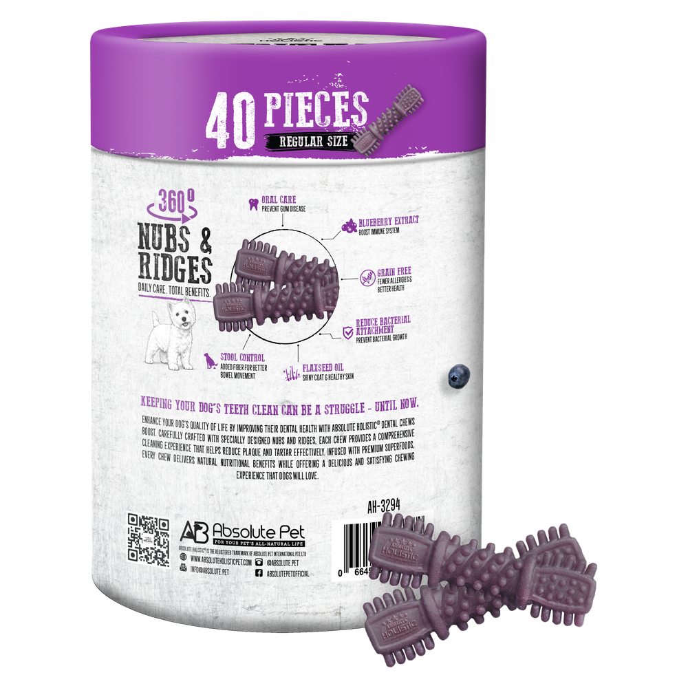 Absolute Holistic Boost Blueberry Grain-Free Dental Dog Chews Value Tub