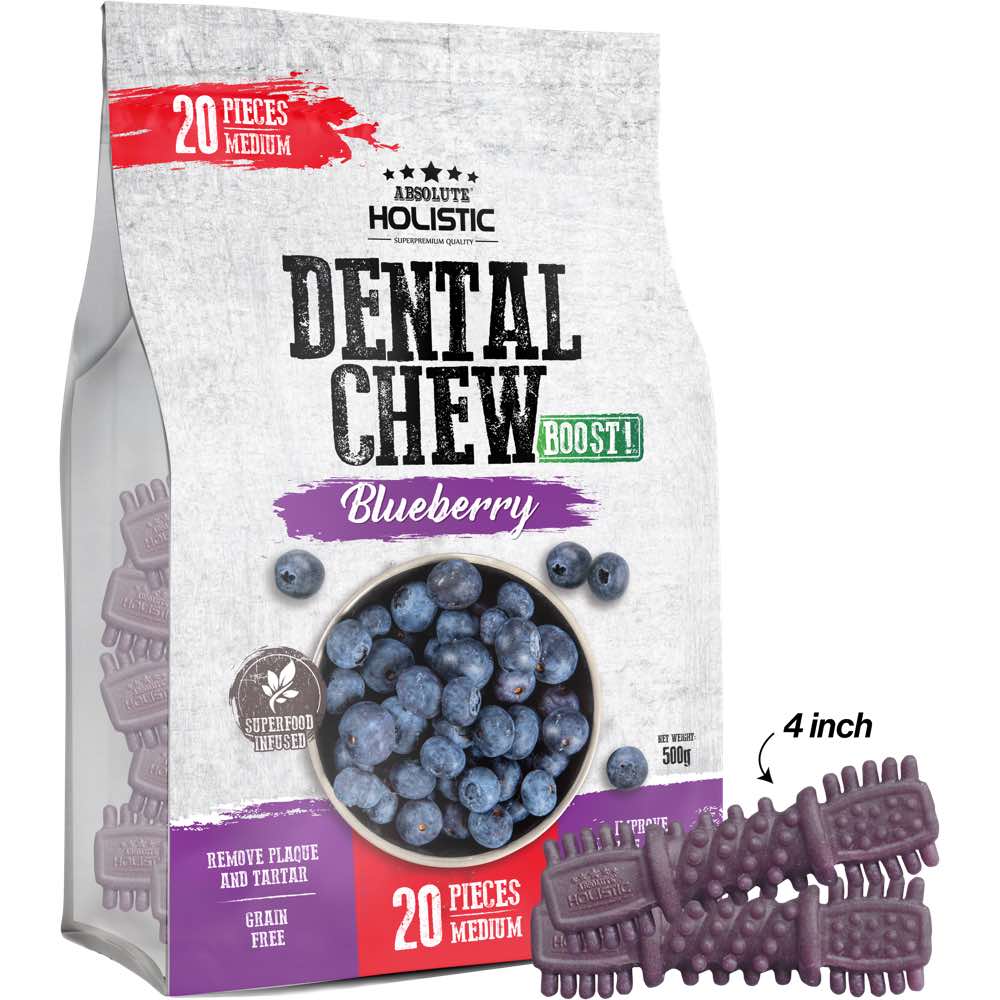 View of Absolute Holistic Boost Blueberry Medium Grain-Free Dental Dog Chews ...