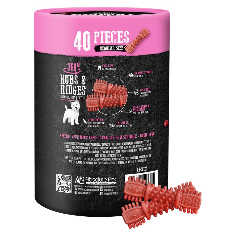 Absolute Holistic Cranberry Grain-Free Dental Dog Chews Value Tub
