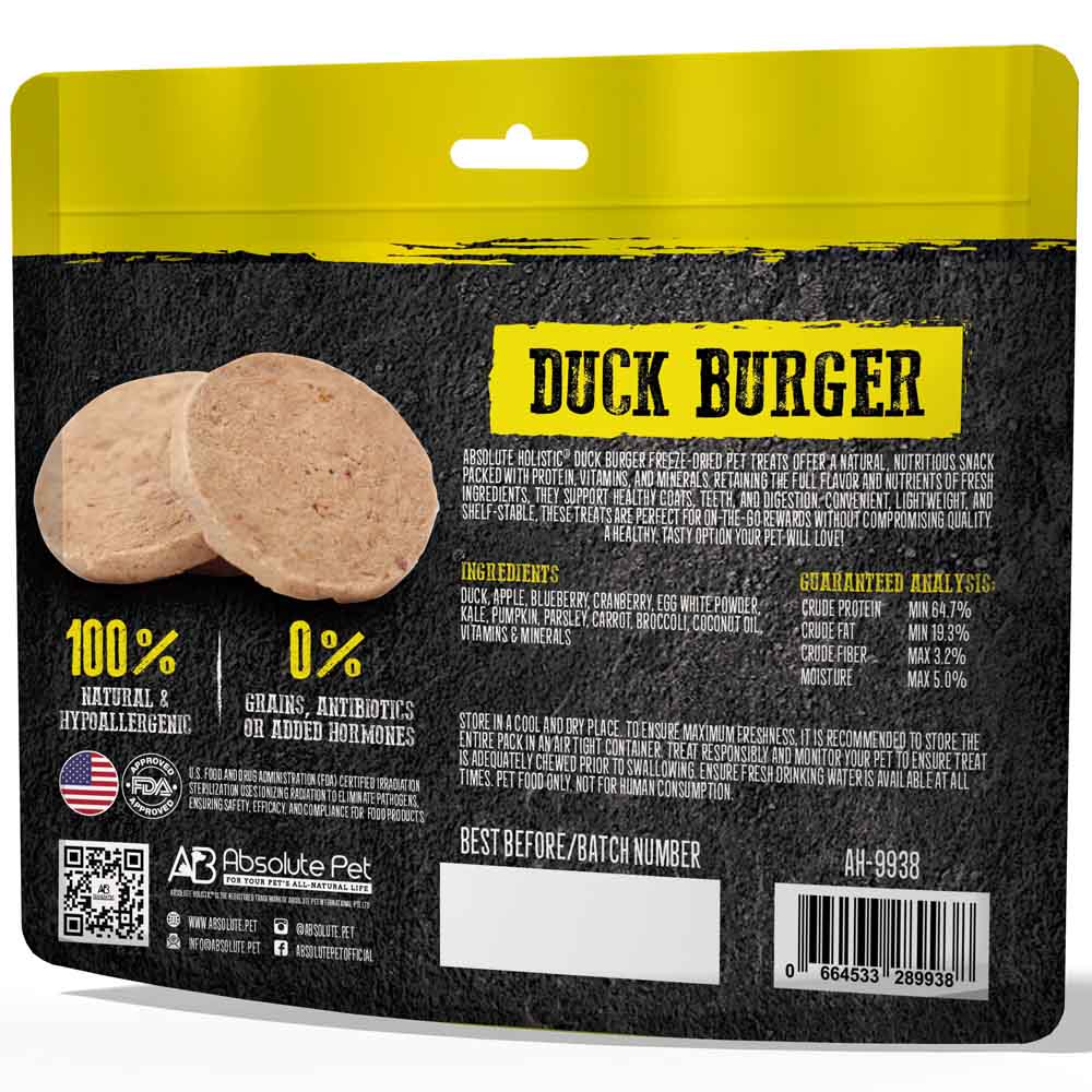 Absolute Holistic Duck Burger Freeze Dried Raw Treats for Cats & Dogs 80g