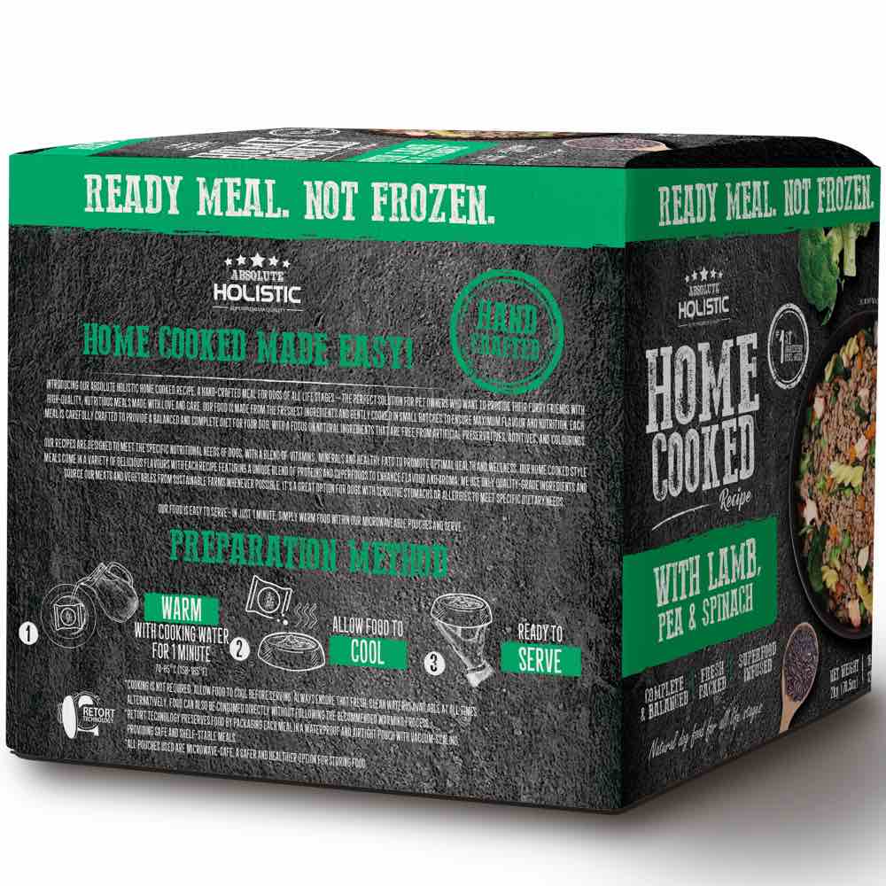 Absolute Cooked Absolute Holistic Home Cooked Recipe Lamb, Peas & Spinach Wet Dog Food ...