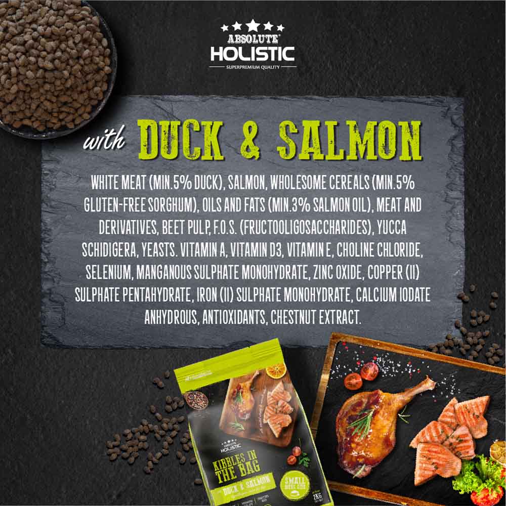 35% OFF: Absolute Holistic Kibbles In The Bag Duck & Salmon Small Bites Dry Dog Food - Kohepets
