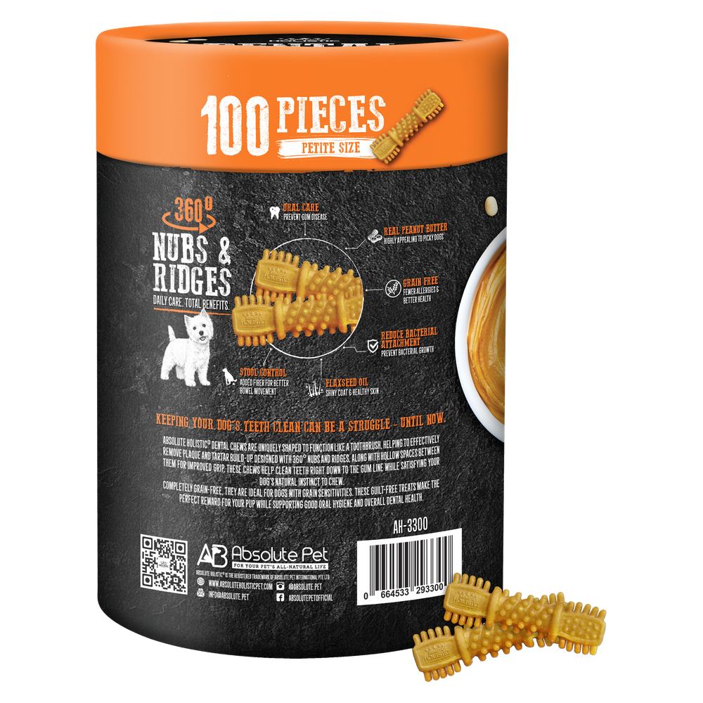 Absolute Holistic Peanut Butter Grain-Free Dental Dog Chews Value Tub